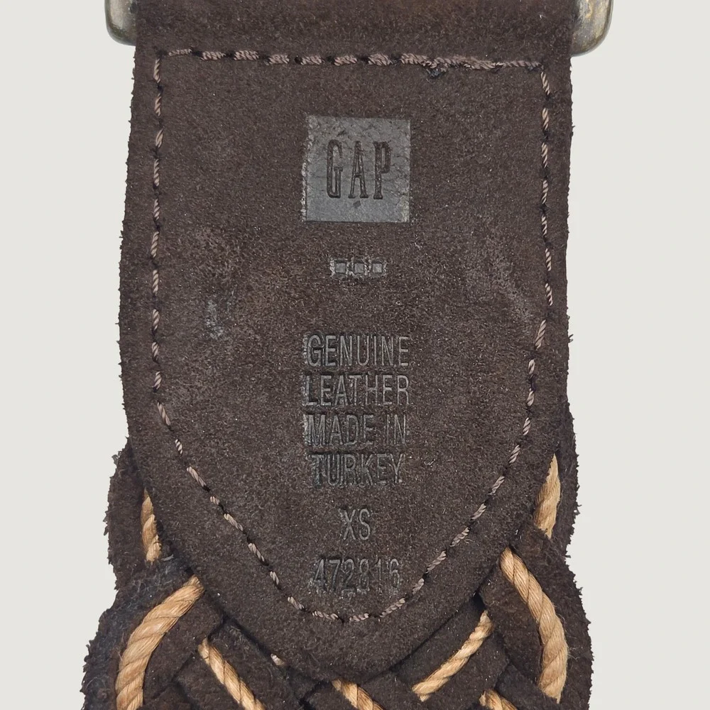 Vintage GAP Braided Suede Leather Belt XS Brown Woven Coastal Cowgirl Brass